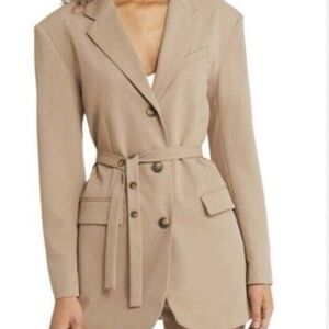 Topshop Women's Tan Belted Notch Collar Blazer